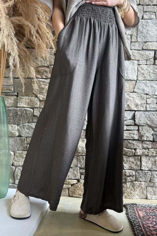 Basso Shirring Wide Leg Pant Chocolate